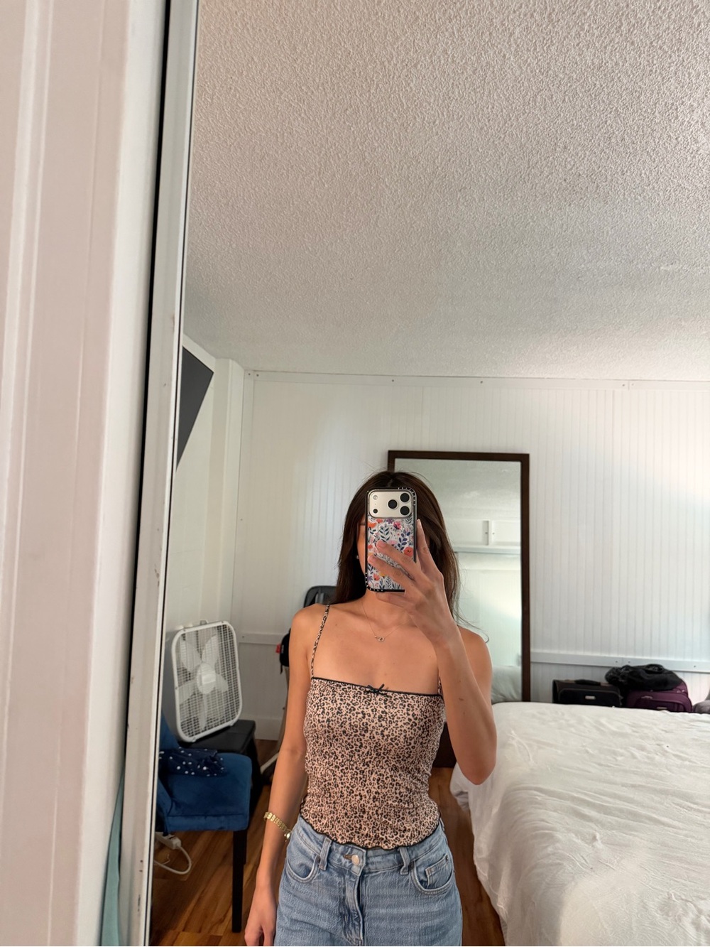 Bershka Black & White Leopard Print Spaghetti Strap Cami